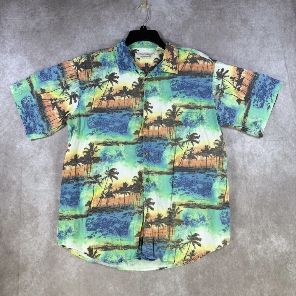 Island Republic Shirt Men‎ Large Multi Color AOP Palm Trees Water Vacation Beach